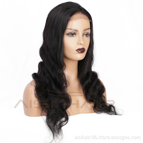 Aisi Hair 22 Inch Hign Quality Long Wavy Natural Black Wig Body Wave Swiss Lace Wigs Synthetic Hair Lace Front Wigs For Women
